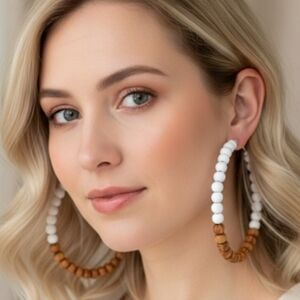 Extra-large earrings with wooden beads, super lightweight and easy to wear 9 cm